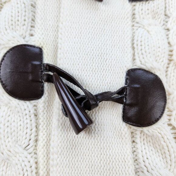 💜Caslon Ivory Cable Knit Button Hooded Long Sleeve Cardigan Medium - Picture 7 of 13